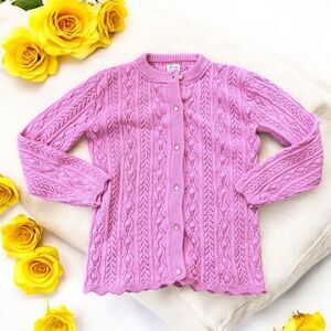Pink Cable Knit Women's Sweater vintage WINTUK coastal grandma cardigan Barbie
